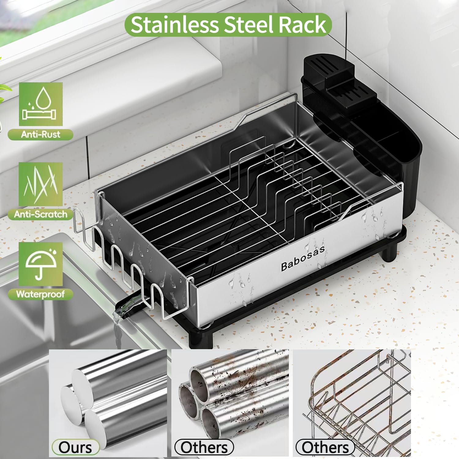 Égouttoir à Vaisselle en Acier Inoxydable – Égouttoir à Vaisselle de qualité 304 pour comptoir de Cuisine avec Planche d'égouttement, Porte-ustensiles et étagère Amovible pour Tasses