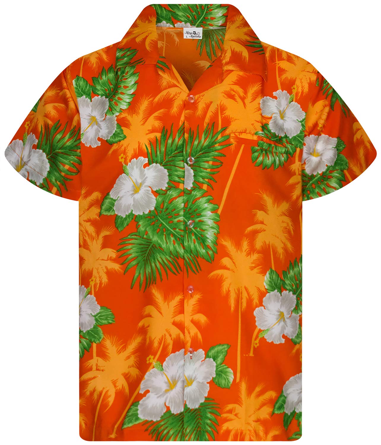 King Kameha Mens JK-Flowers Casual Aloha Hawaiian-Shirt Parrots, JK-Small-Flower, Orange, 6XL