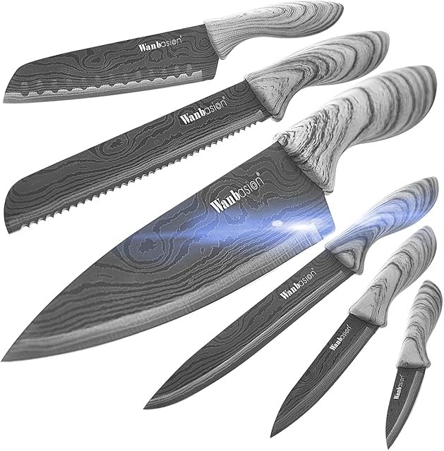 Wanbasion Kitchen Knives Set Professional Chef Knife, Professional Knife Set Stainless Steel, Sharp Kitchen Knives Set Professional with Damascus Style