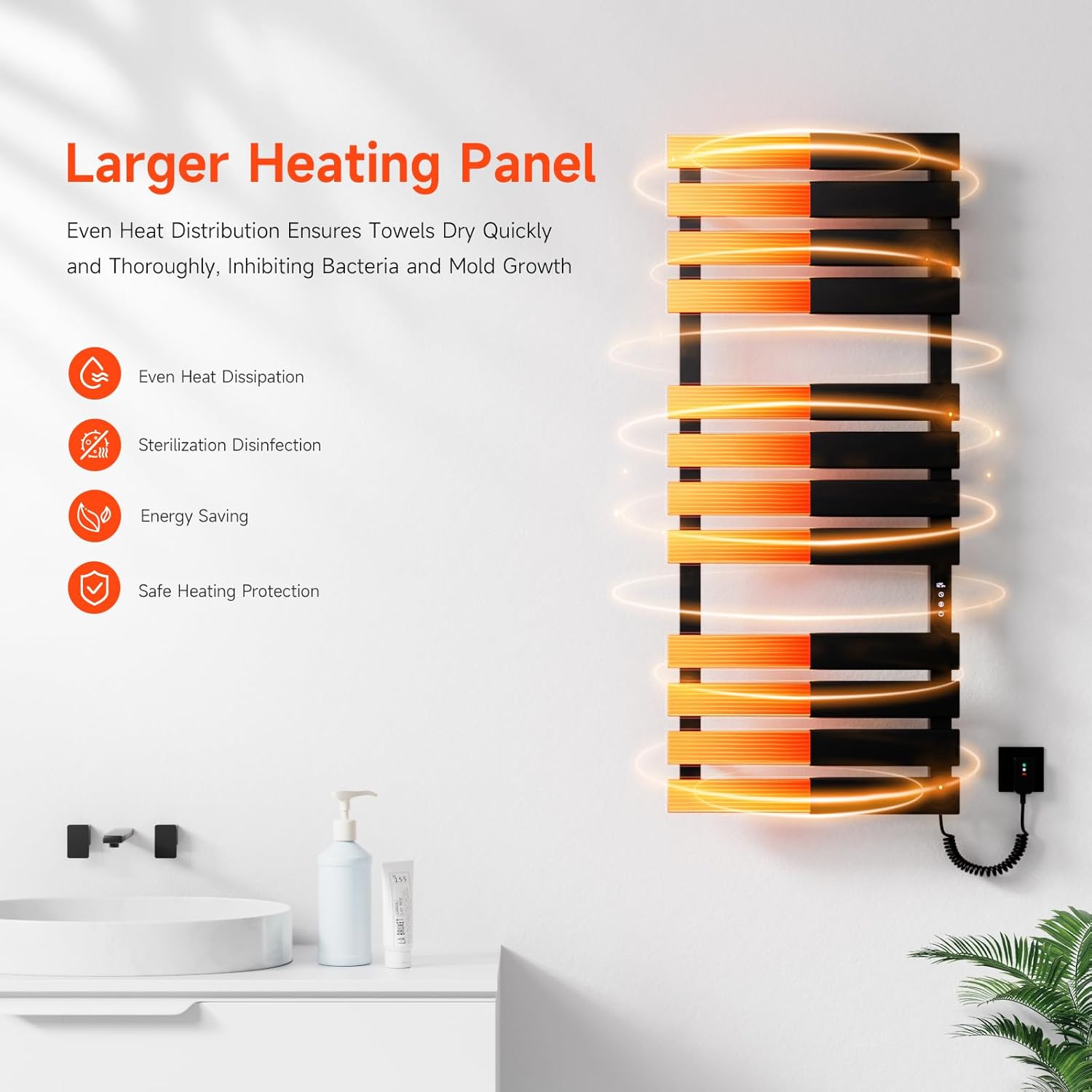 Black 51x22 Inch WiFi Wall Mounted Electric Towel Warmer