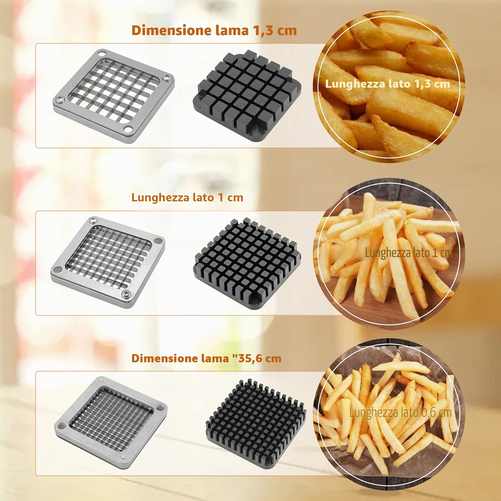 Commerciale French Fry Cutter con 3 lame di ricambio, 1/2",1/4" e 3/8" lama semplice tritatubi limone affettatrice patate patatine fritte con manico allungato