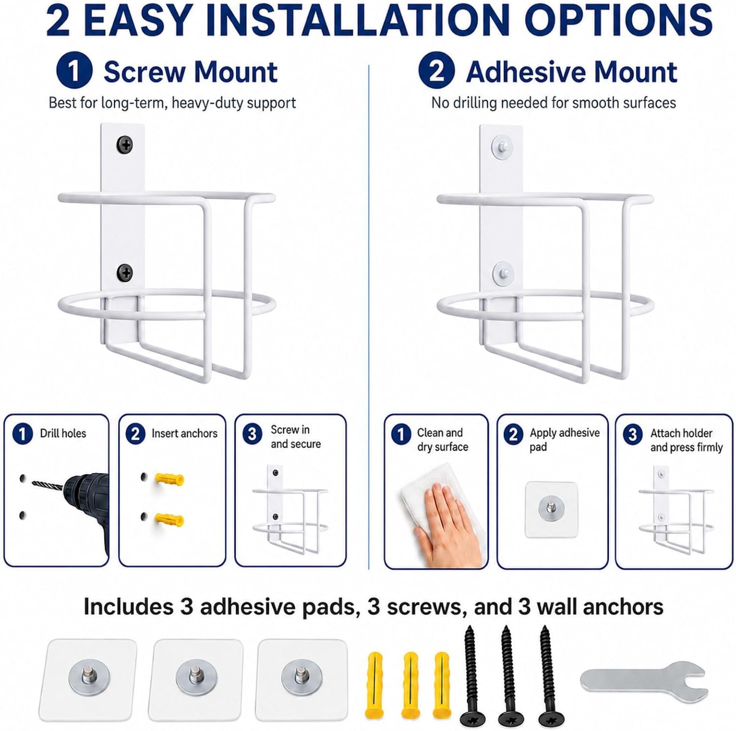 Wall Mount Cleaning Wipes Holder for Clorox & Lysol Wipe Canisters, Metal Wipes Canister Wall Bracket Fits up to 5.2" Diameter, Adhesive or Screw Mount Organizer for Kitchen Bathroom Gym Office