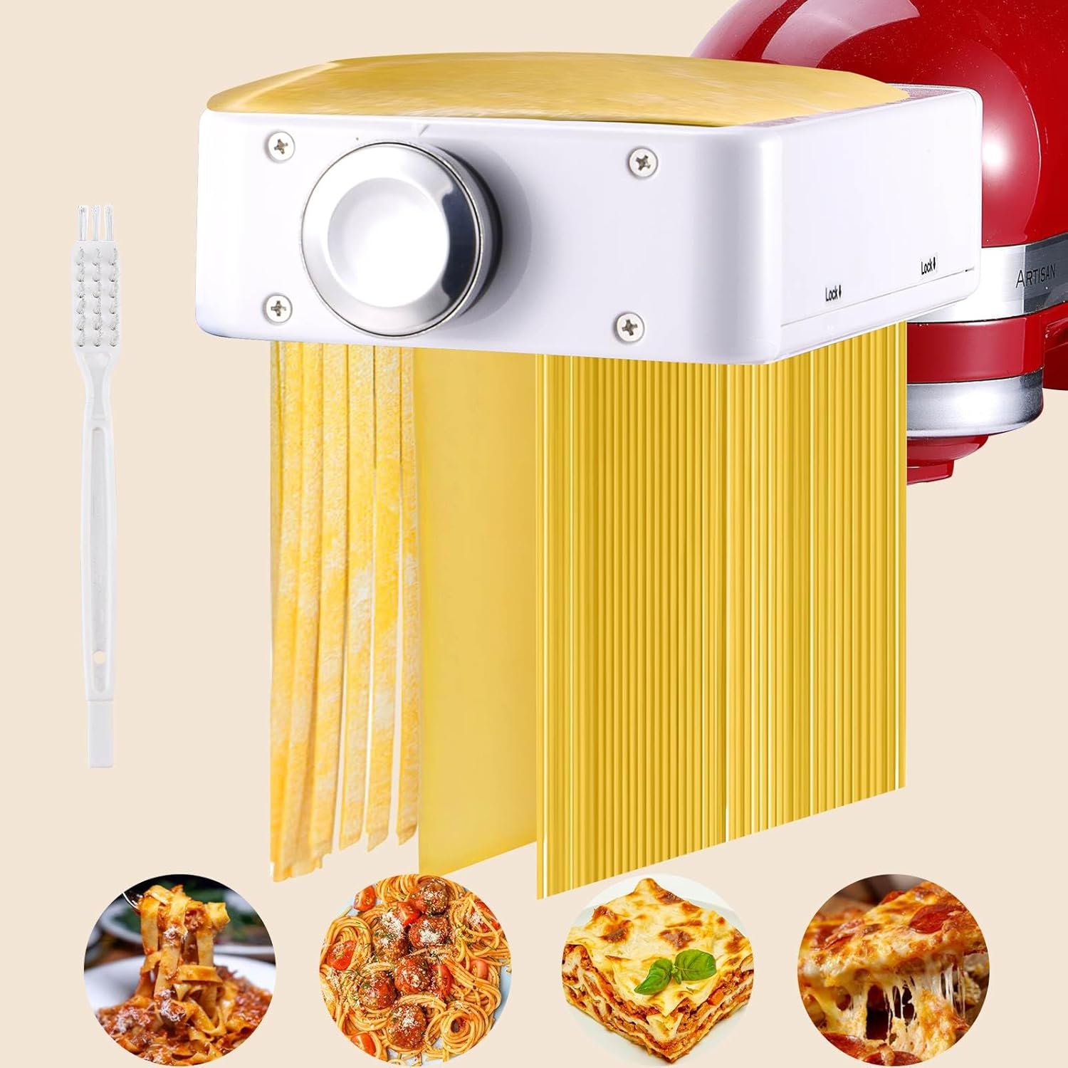 3-in-1 Pasta Attachment for Kitchenaid Stand Mixer, Pasta Roller & Cutter Set with Spaghetti & Fettuccine Cutters, Quick Install Pasta Maker Accessories for Home Chefs & Foodie Gifts