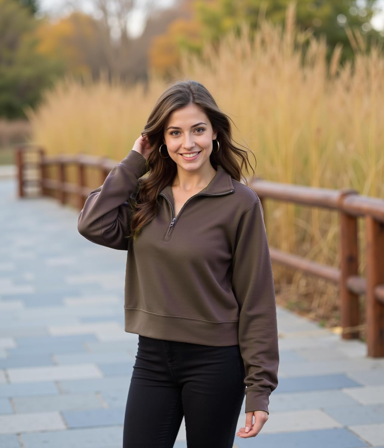 Totatuit Women Half Zip Up Cropped Lapel Sweatshirt Quarter Zipper Casual Long Sleeve Tops Fall Trendy Clothes - Image 6