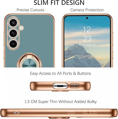 Miniatura 8 de DUEDUE Funda para Samsung Galaxy S23 FE con soporte de anillo, rotación de 360 grados, dedo magnético para automóvil, funda delgada suave a prueba