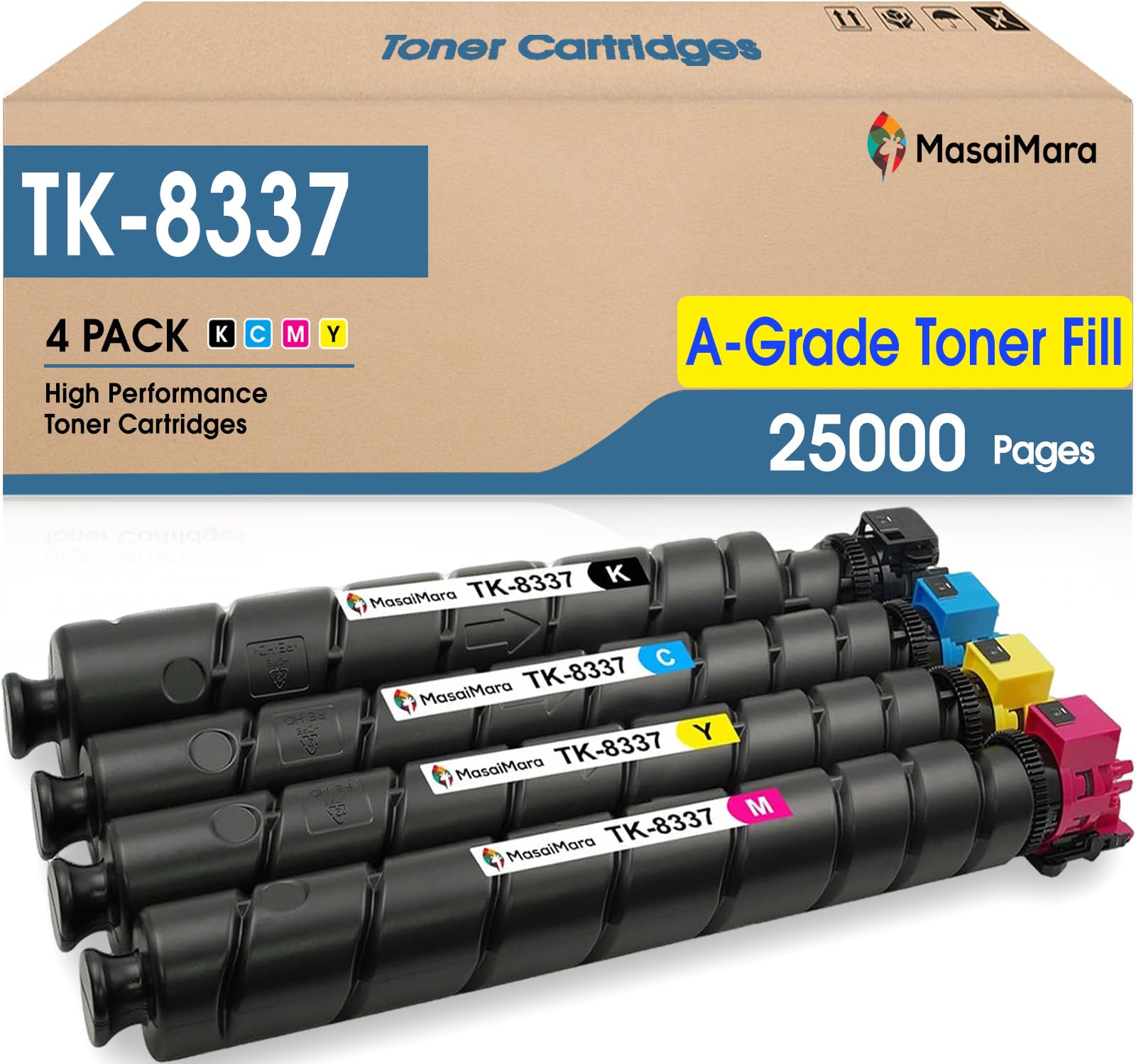 MasaiMara TK-8337 TK8337 TK-8337K TK-833C TK-8337Y TK-8337M Compatible Toner Cartridges for Kyocera TASKalfa 3252ci 3253ci Copystar CS3252ci, CS3253ci Printer (Black Cyan Magenta Yellow, 4-Pack)
