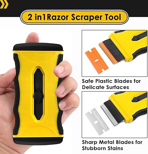 Miniatura 2 de Herramienta raspadora de hoja de afeitar con 14 cuchillas, raspador retráctil de doble cara con tapa de seguridad, raspador de limpieza para quitar