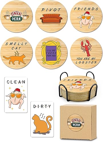 Miniatura 8 de Juego de 6 posavasos sarcásticos de corcho absorbente para bebidas, posavasos de granja para bar con soporte, posavasos divertidos para proteger tu