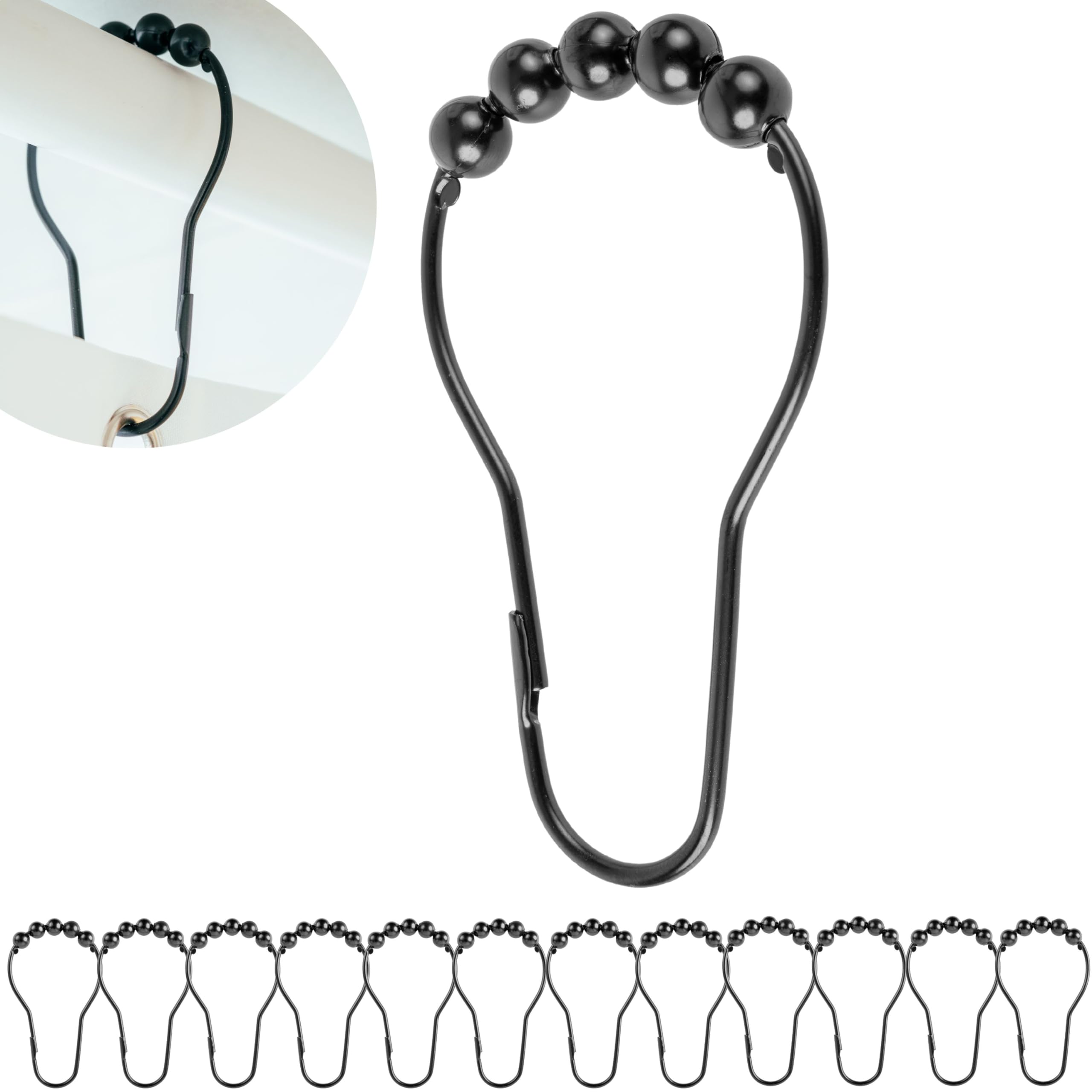 Shower Curtain Rings, 12 Pack, in Black-Colour, Inner Diameter 2.7 x 1.5", for Shower Curtain Rods sturdy metal shower rings