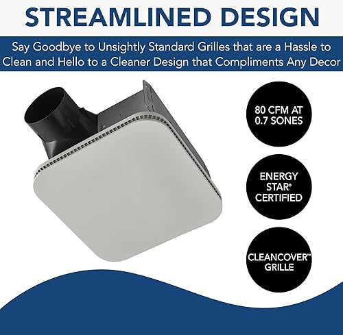 Miniatura 7 de Broan-NuTone AER80K Roomside CleanCover - Extractor de ventilación para baño, 80 CFM, 0.7 Sones, color blanco
