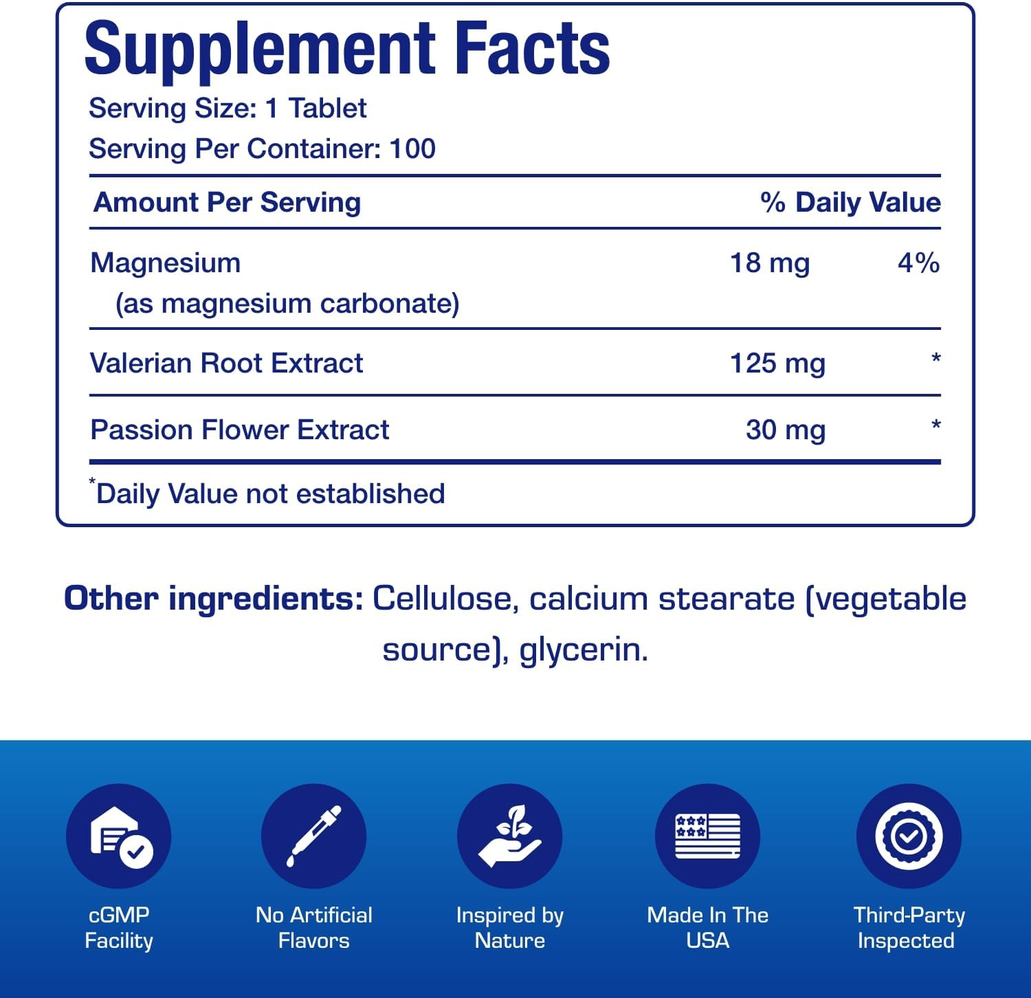 Valerian Root for Sleep and Relaxation - Gentle Magnesium Supplement for Sleep and Mood Support with Passion Flower and Valerian Root Extract - Vegan Non-GMO & Made in The USA - 100 Servings - Image 4