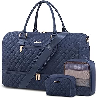 LOVEVOOK Travel Duffle Bag for Women, Weekender Overnight Bag with Shoe Compartment, Carry on Bag with Toiletry Bag, Gym Duffel Bag with Wet Pocket, Hospital Bags for Labor and Delivery 3 Pcs Set