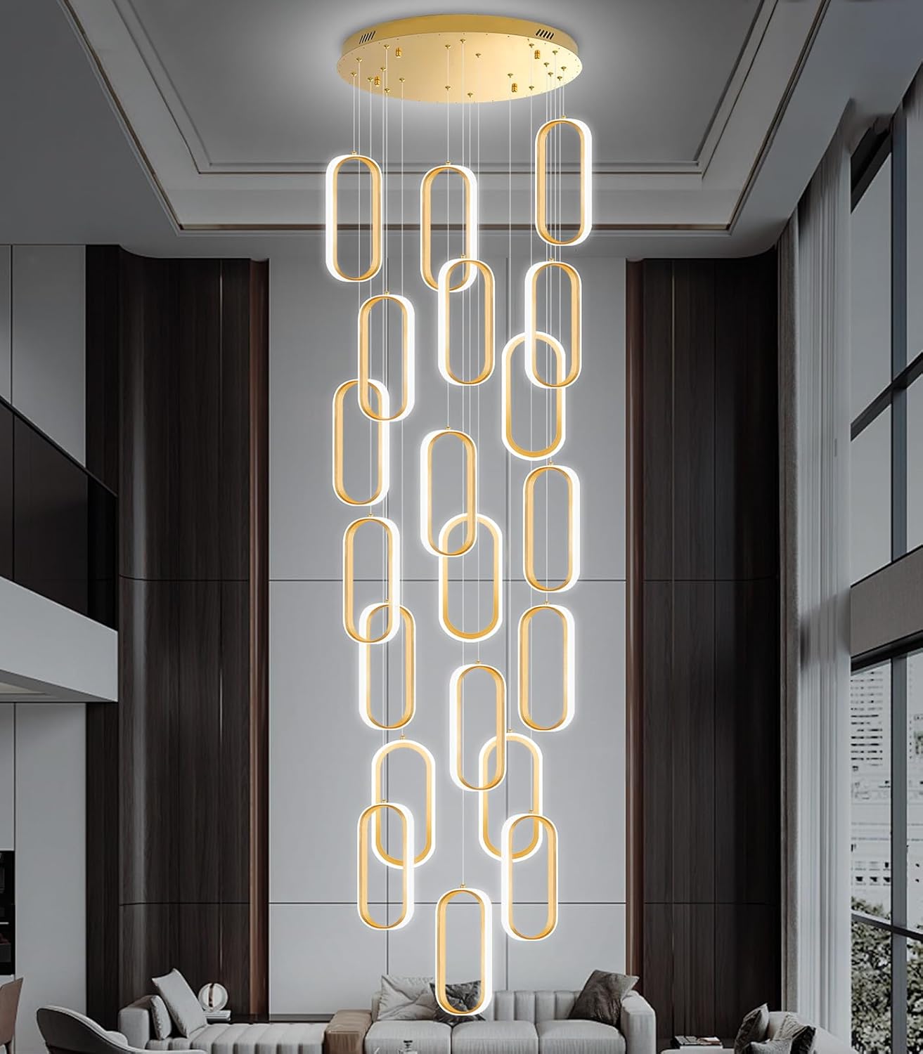 20 Ring Modern Chandelier Glam Chandelier LED Dimmable for Staircase Enterway Ceiling Chandeliers for Villa Foyer Living Room Gold