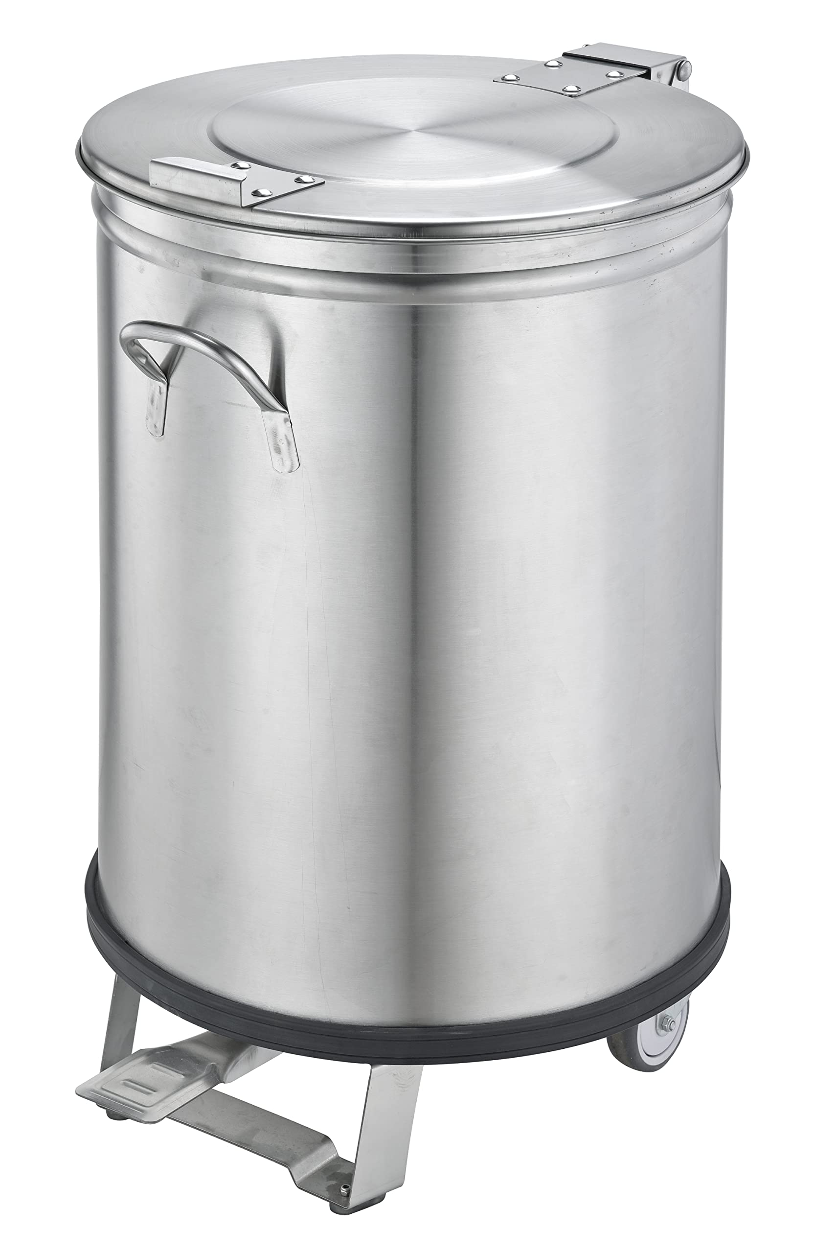 SARO Abfallbehälter mit Pedal – Edelstahl – 50 L – Mit Rollen & Haltegriff – Deckel abnehmbar – Ø 75 mm Räder – 350×350×600 mm – Modell ME50