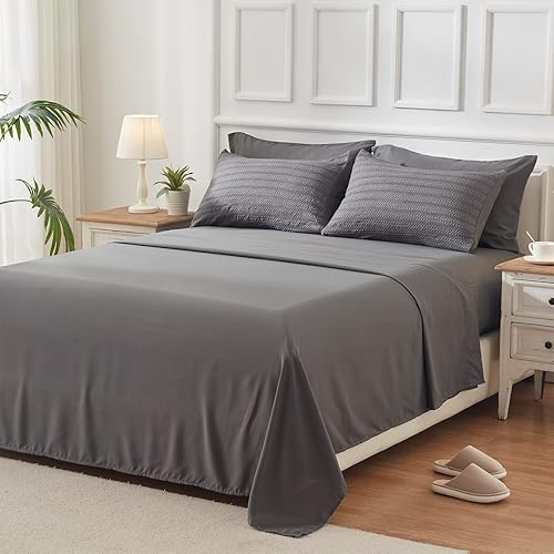 Miniatura 5 de Newspin Cama King en una bolsa, juego de edredón de punto gofre gris oscuro para todas las estaciones, juego de edredón alternativo de plumón de 7