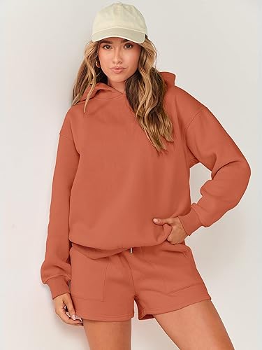 Miniatura 5 de ANRABESS Conjunto de 2 piezas para mujer, sudadera con capucha de gran tamaño, pantalones cortos, sudadera para descansar, ropa deportiva de moda