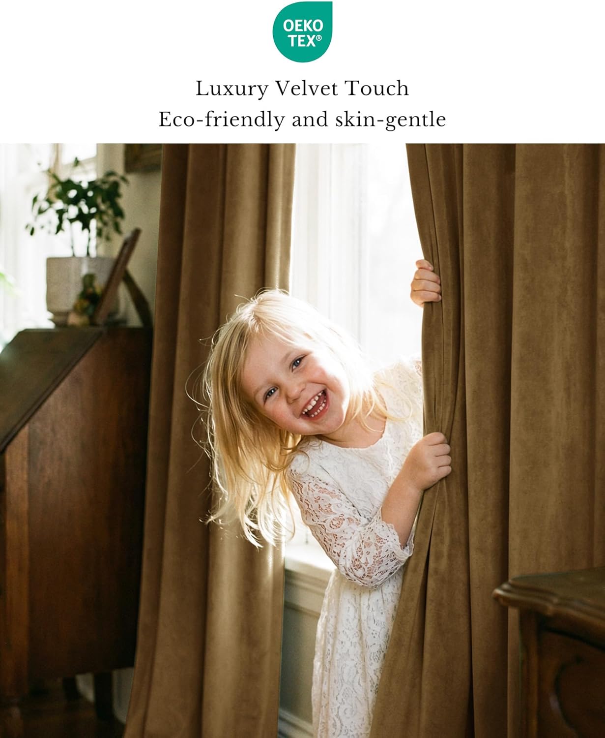 StangH Gold Brown Velvet Curtains for Sliding Door, Super Soft Pinch Pleat Room Darkening Drapes Back Tab Energy Efficient Window Treatments for Home Office, W40 x L84, 2 Panels