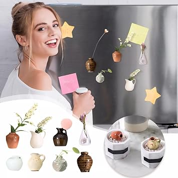 8 Pack Mini Vase Magnets for Fridge, Mini Ceramic Vase Magnets for Refrigerator, Cute Magnetic Flower Vases, Tiny 3D Plant Vases for Refrigerator Decoration Kitchen Office