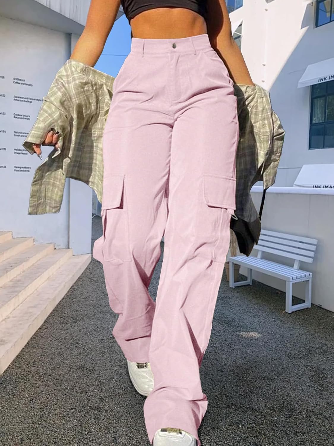 Cargo Pants for Women High Waisted Baggy Wide Leg Stretchy Y2K Streetwear Black Cargo Pants Women with Pockets - Image 2