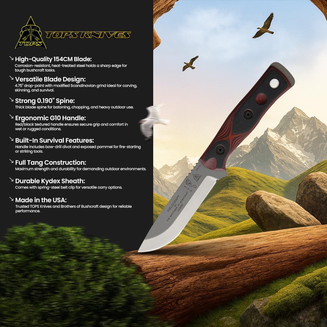 TOPS Knives B.O.B. THE RAFT B.O.B. Hunter Brothers of Bushcraft Fieldc – 154 CM Steel, red