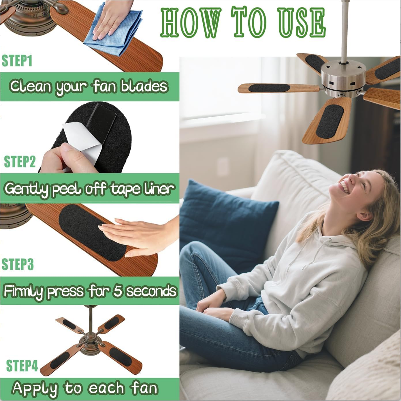 10 Pack Ceiling Fan Filters for Blades with Activated Coconut Carbon Air Purifier Pads, Universal Fit, Easy-Stick, Unscented for Common Household Contaminants - Image 5