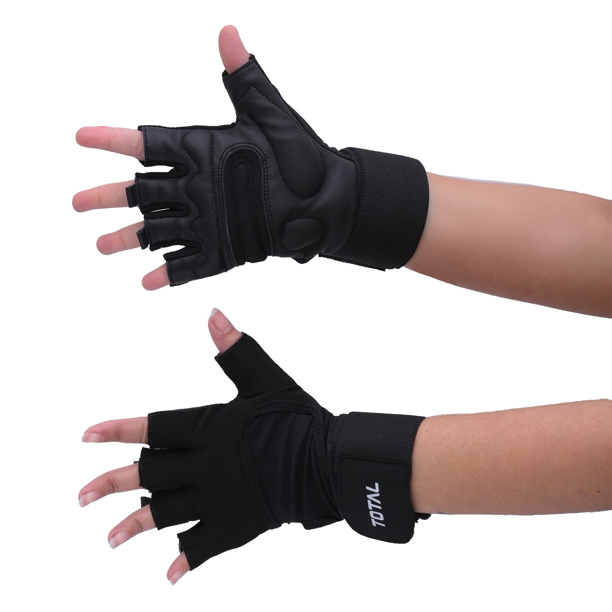 Total Gym Gloves for Men & Women with Wrist Support Strap - Half Finger Weight Lifting Workout Gloves with Grip Padded Palm for Gym Training, Bodybuilding & Fitness (Black) S-image-21