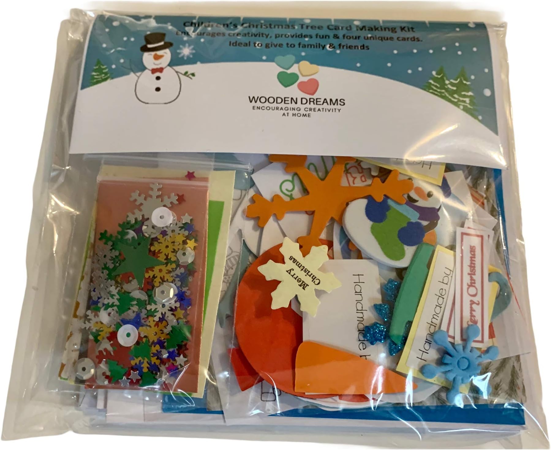 Christmas Snowman Card Making Kit - Makes 4 Cards, Includes Cards & envelopes, Embellishments, Papers and Shapes