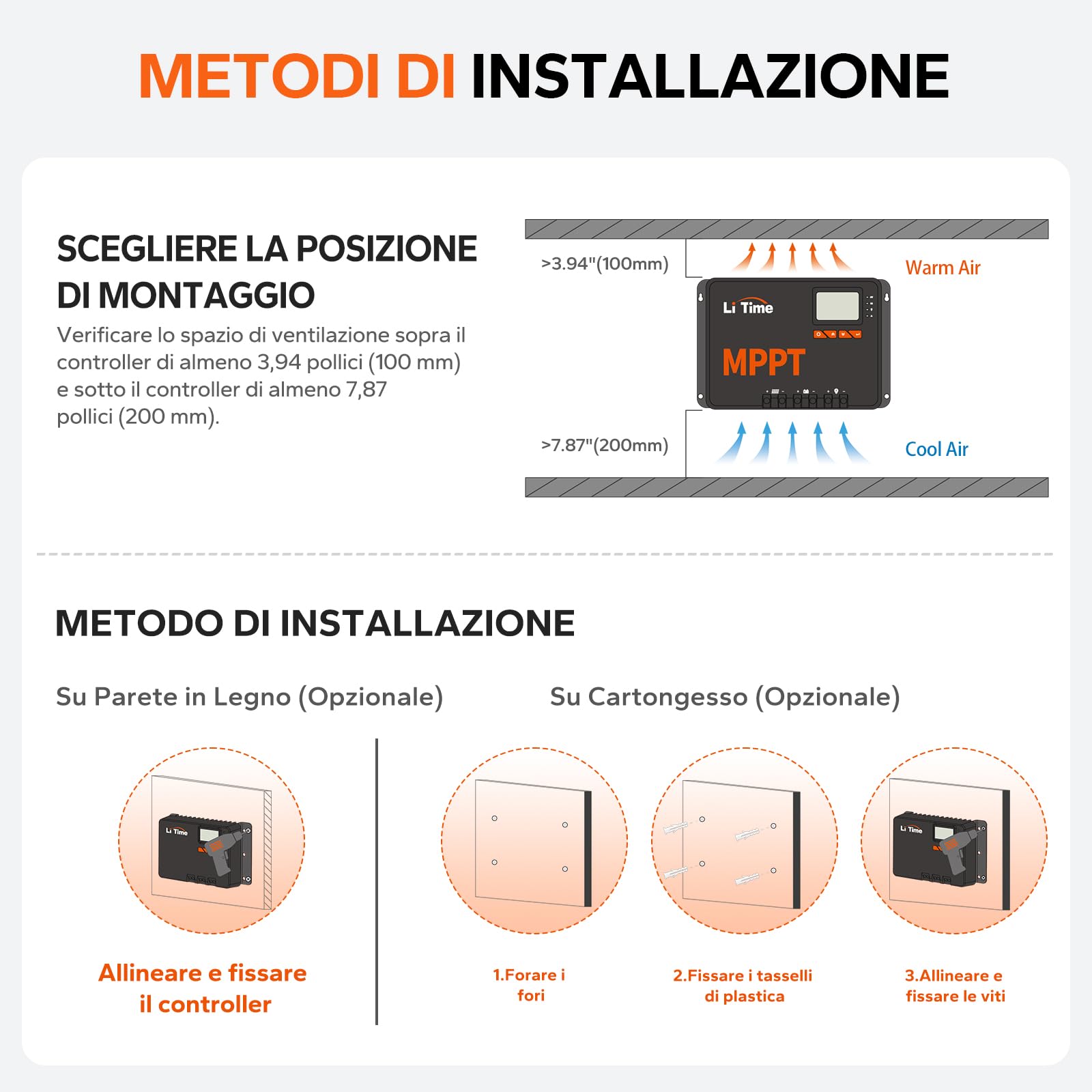 LiTime 60A MPPT 12V/24V/36V/48V Max. 3200W Regolatore di carica solare con ingresso DC automatico e adattatore Bluetooth, display LCD con parametri regolabili, indicatori LED, regolatore per pannello