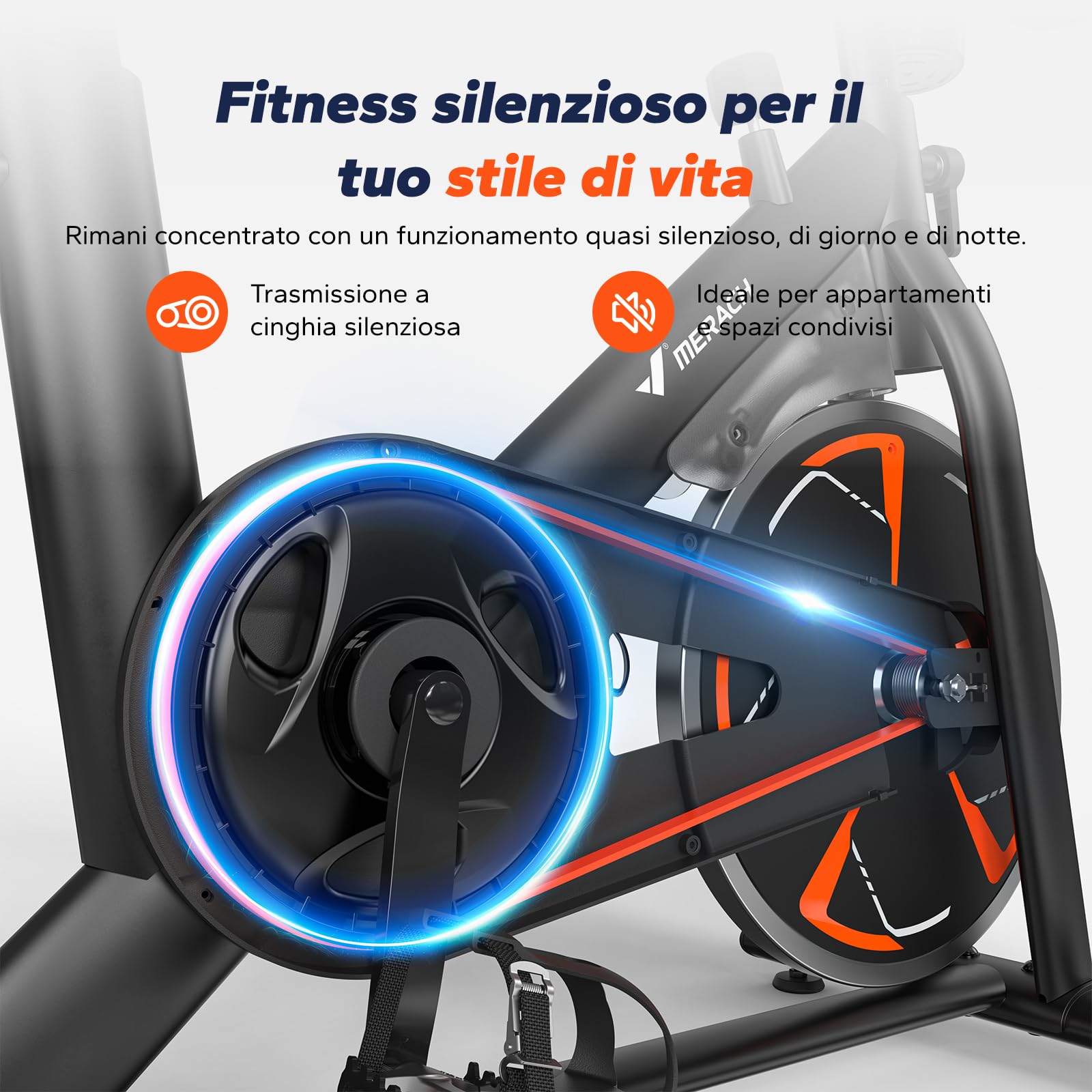 MERACH Cyclette da Casa con Resistenza Magnetica, Bicicletta da Appartamento Silenziosa con Sella a Cuscino d’Aria Ammortizzante, Schermo LCD, App Esclusiva, Telaio a H Stabile, Carico fino a 150KG