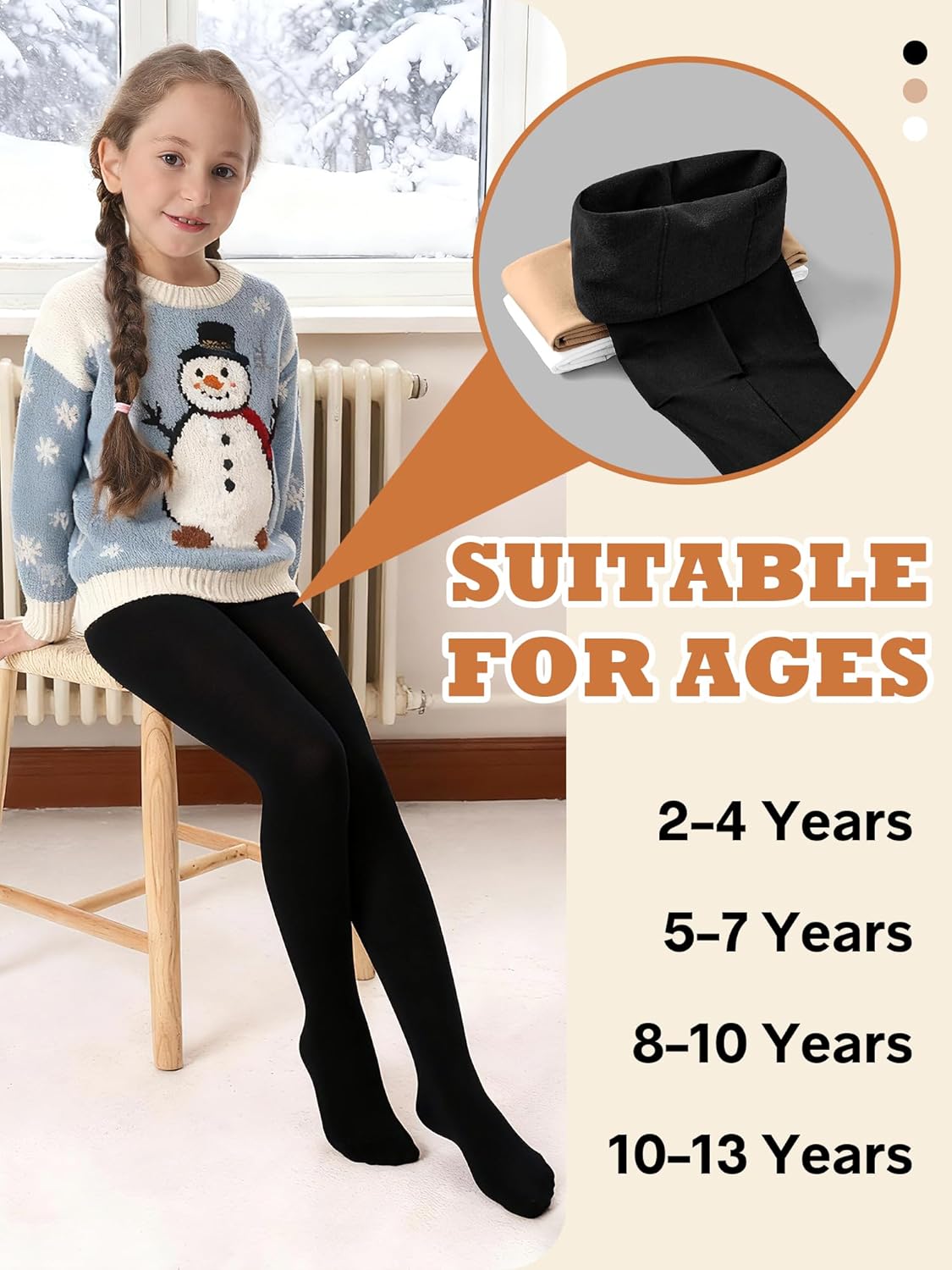 Toddler Girls Fleece Lined Tights Thermal Warm Cozy Winter Black Legging Under Dress for Kids Thick Dance Tights - Image 5