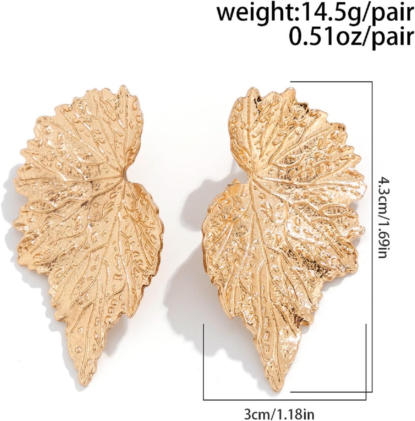 Gold Leaf Earrings for Women Statement Gold Ginkgo Leaf Earrings Hammered Gold Dangle Earrings Chunky Leaf Drop Earrings Fall Jewelry Accessories - Image 3