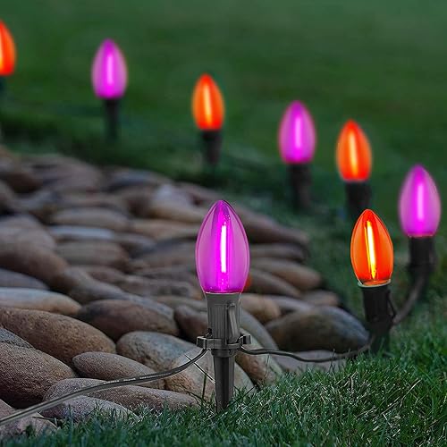 Miniatura 17 de Luces LED C9 para caminos de Navidad al aire libre, 38 pies, 25 bombillas LED C9 multicolor, luces de estacas de camino de Navidad, luces C9 LED