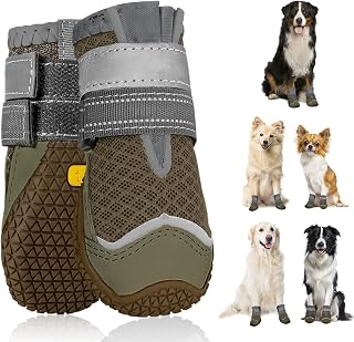 SlowTon Hundeschuhe Pfotenschutz, 2 Stück atmungsaktive Hunde Schuhe Outdoor mit Rutschfester Sohle, verstellbarem reflektierendem Klettverschluss Hundestiefel für kleine, mittlere und große Hunde