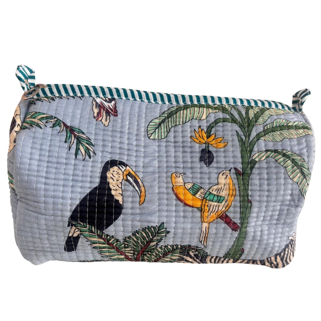 Quilted Cotton Travel Organizer Bag Set of 3 β Waterproof Toiletry Pouch, Cosmetic Makeup Bag & Multipurpose Travel Pouches for Women & Men, Handcrafted Block Print (Sunny Yellow) 1