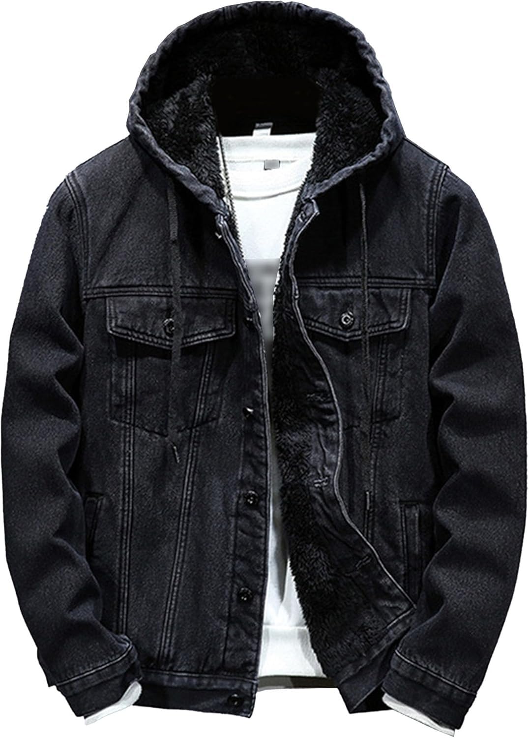 DGHM-JLMY Men Hooded Denim Jacket Simple Long Sleeve Trucker