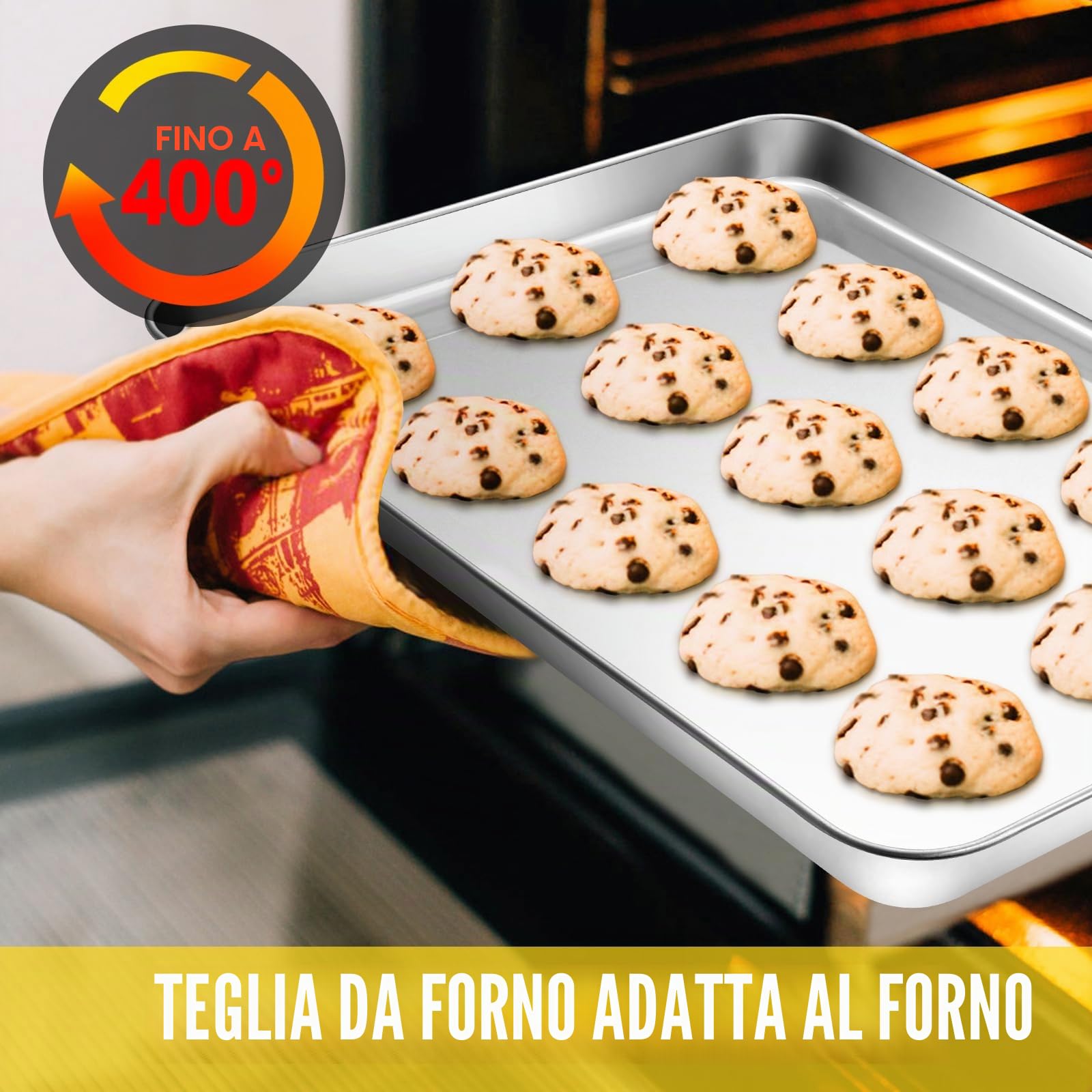 Terlulu Teglia da forno, teglia per biscotti, teglia in acciaio inox, 2 pezzi, 40 x 35 x 3 cm, grande teglia per forno, teglia da forno per cottura e arrosto, antiaderente e atossico e facile da