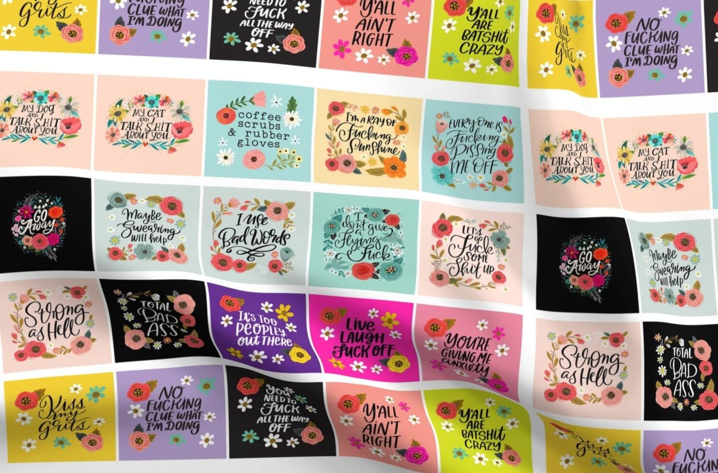 Spoonflower Fabric - Sweary Swear Word Mature Content Cheater Quilt Cussing Topper Funny Printed on Upholstery Velvet Fabric Fat Quarter - Upholstery Home Decor Bottomweight Apparel