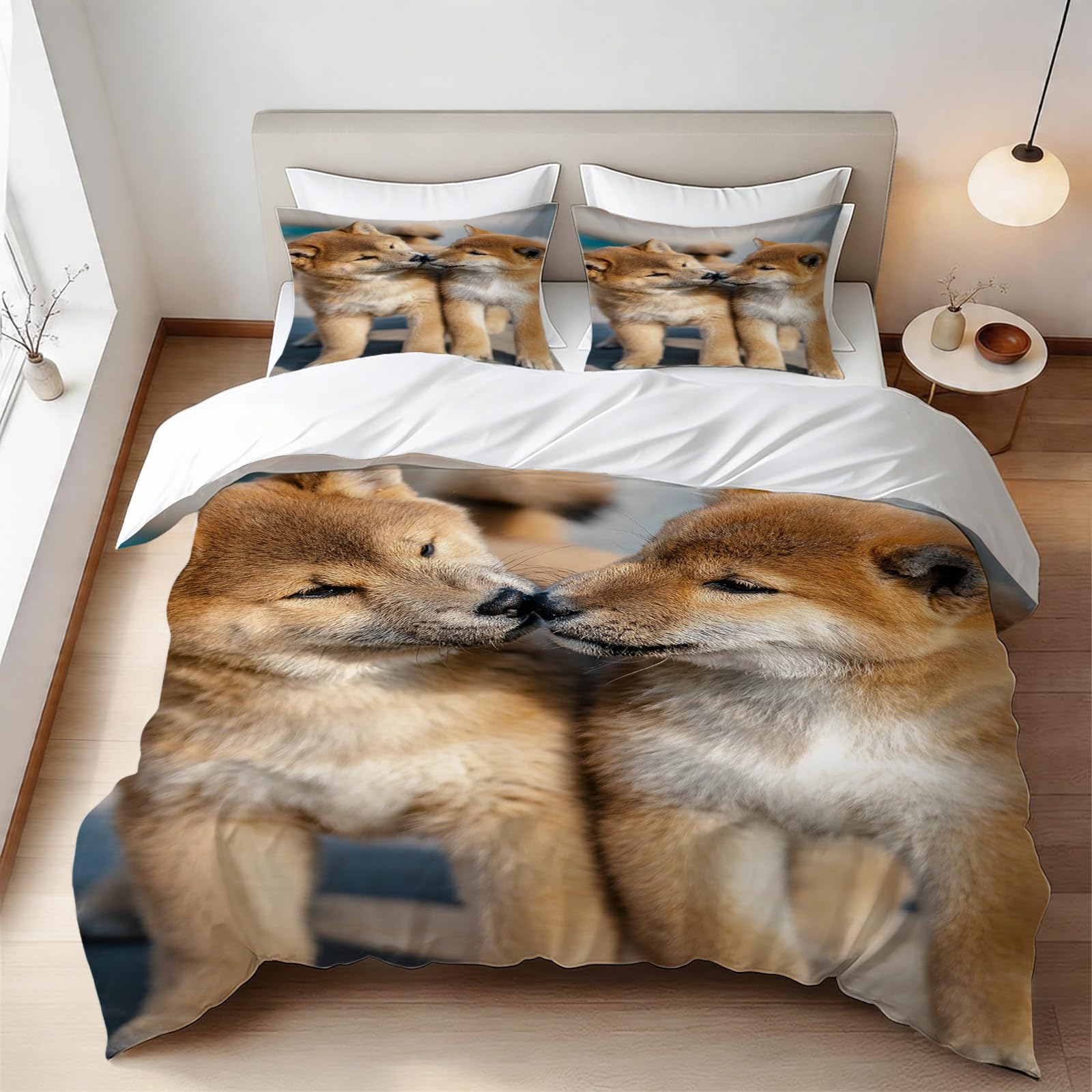 Parure de lit Shiba Inu 1 personne 160x200 microfibre douce avec fermeture