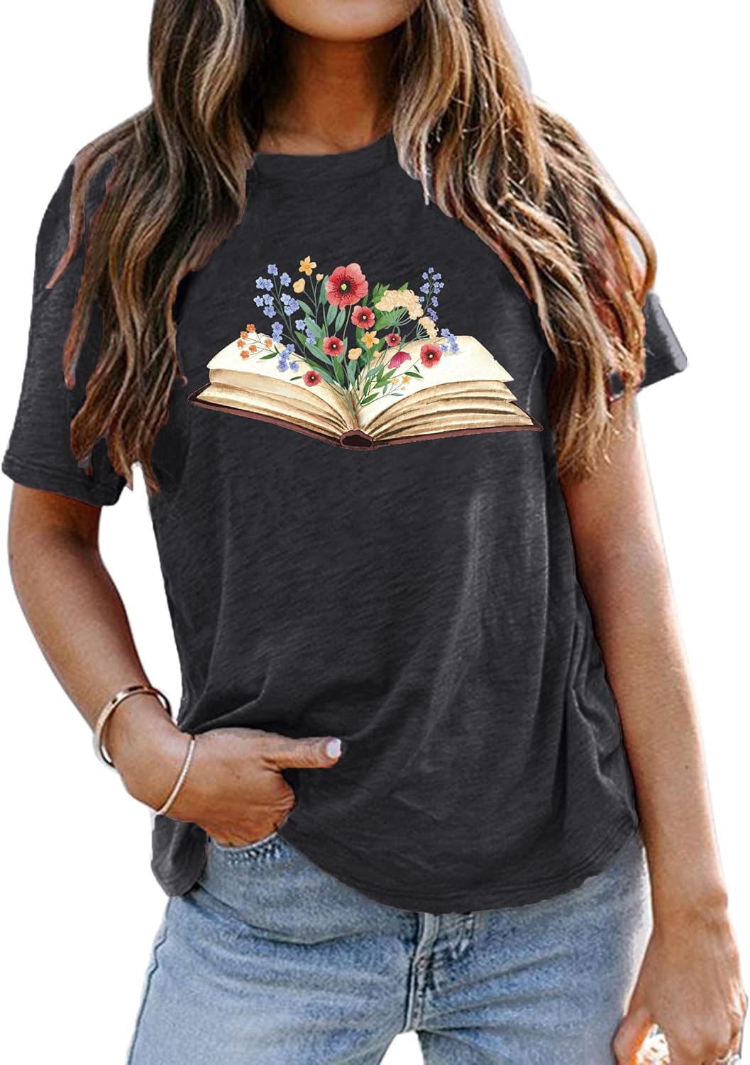 Book Lover Shirts Women Teacher T Shirt Funny Wildflowers Book Reading Graphic Casual Teacher Gift Tops - Image 2