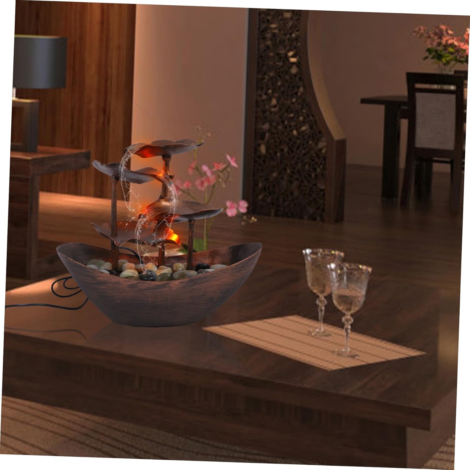 Creative Desktop Waterfall Ornament with LED Night Light Bronze Tabletop Fountain for Living Office Home Decor Soothing Flow and Tranquil Atmosphere