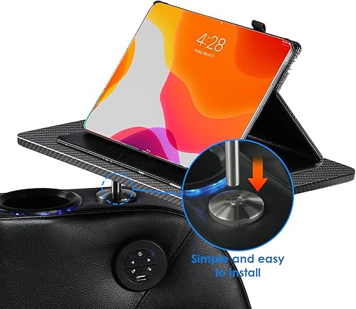 Miniatura 4 de Weilianda Serie de asientos de cine en casa Bandeja giratoria Mesa Sofá Patrón de fibra de carbono Fibra de carbono,Negro claro,Madera