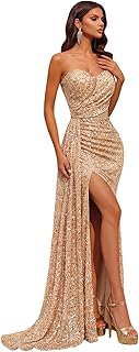 Elegant Formal Dresses for Women Sequin Tulle Wedding Guest Sexy Strapless Cocktail Evening Gowns Floor Length Prom Dress