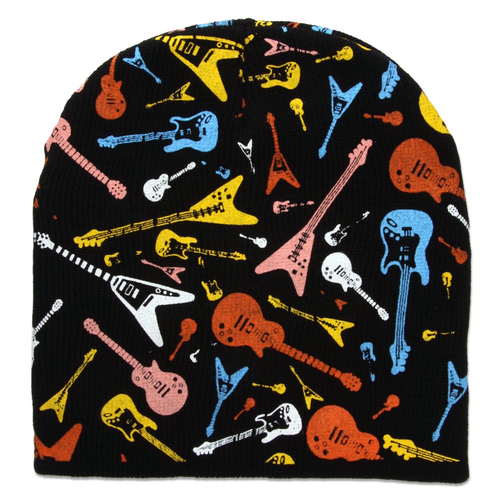 Guitars Cuffless Short Beanie - Black