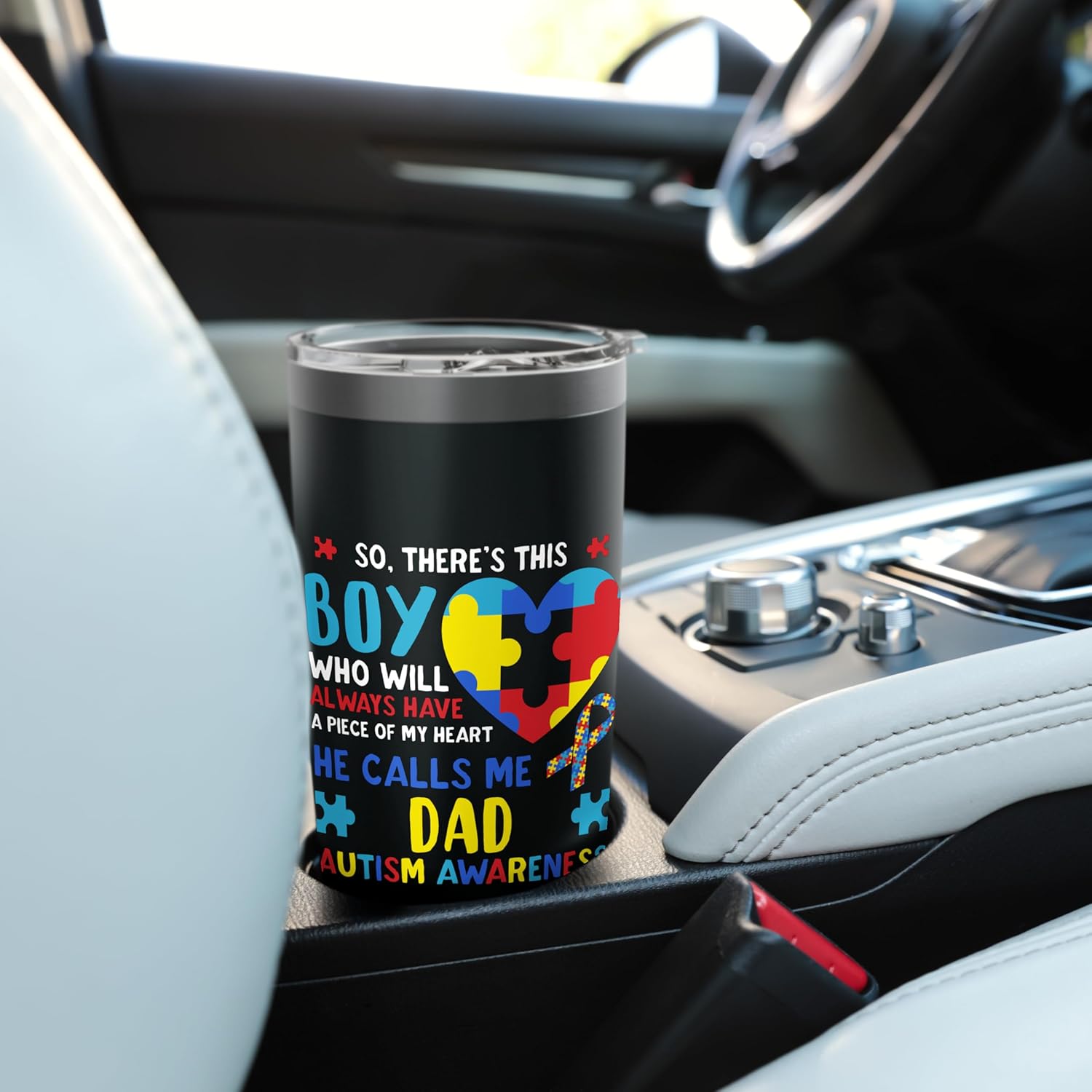 There's This Boy He Calls Me Dad Father Autism Awareness Stainless Steel Insulated Tumbler - Image 6
