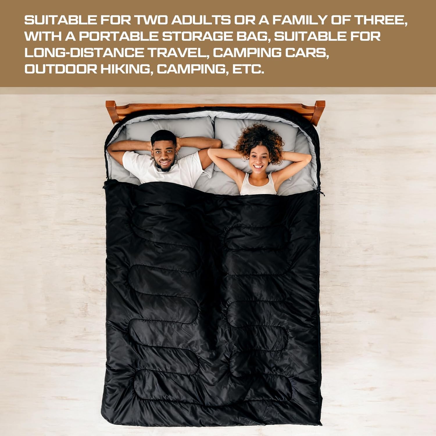 Tranqun 2 Pack Double Sleeping Bag for Adults, Queen Size Two Person Camping Sleeping Bag with Pillow Waterproof 3 Season Cotton Fabric for Hiking Backpacking Warm & Cold Weather