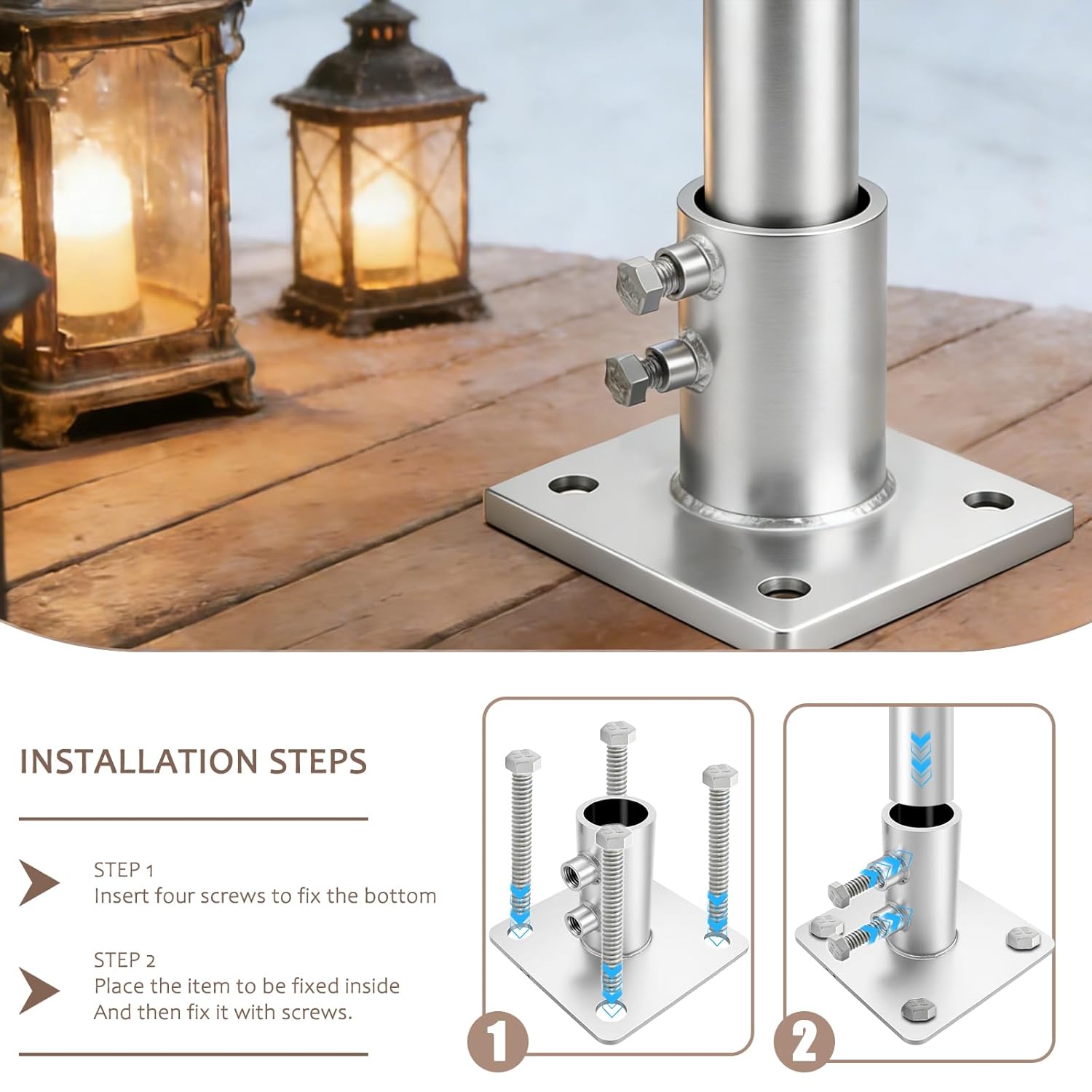 4 Pcs 1-5/8'' Chain Link Fence Pole Plange, Heavy Duty Round Fence Post Base Surface Mount