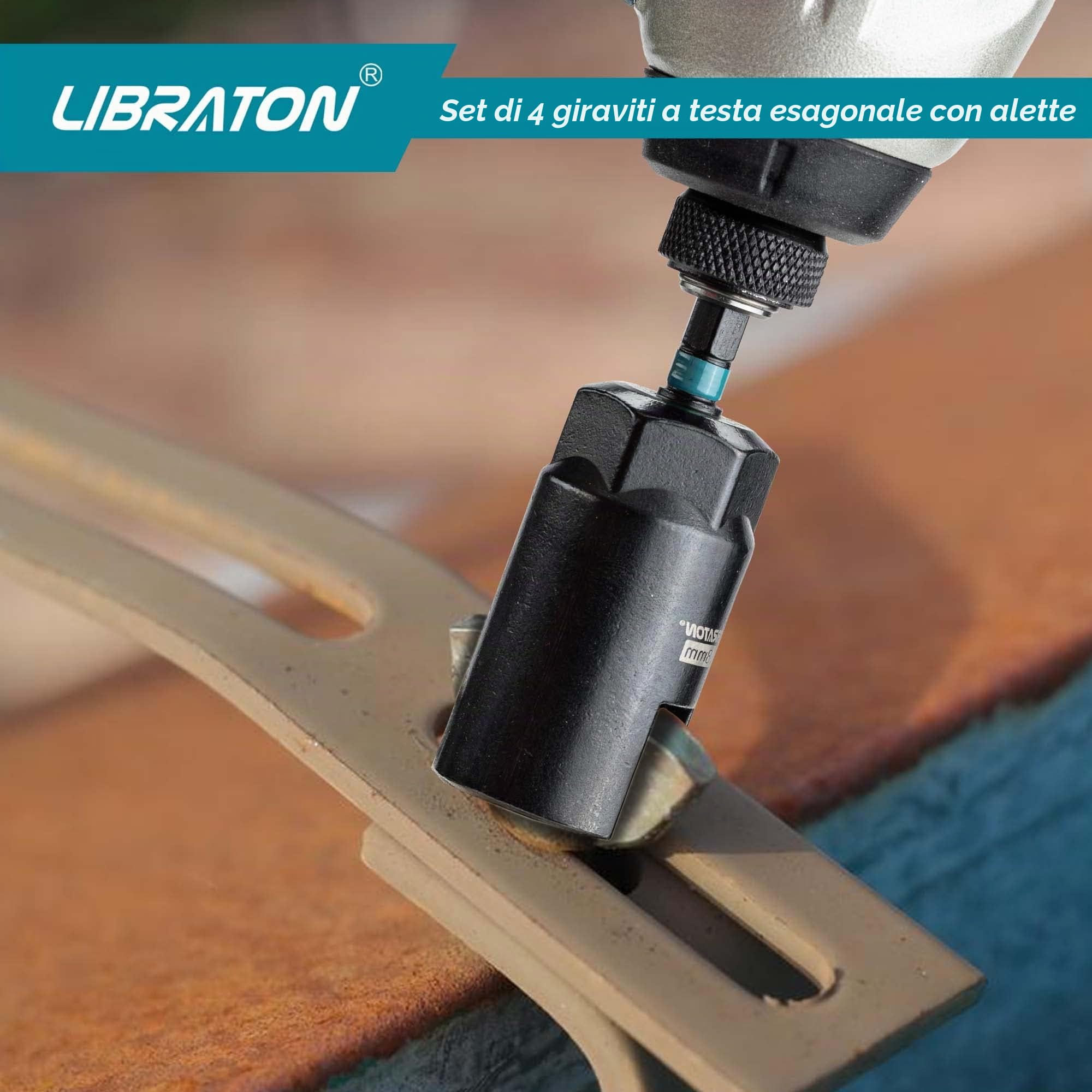 Libraton driver per dado dell'ala, 4 pezzi dadi ad ala profonda, set di driver per dadi ad aletta, esagonale da 1/4", dadi ad ala di potenza, per bulloni a gancio e gancio a C bullone