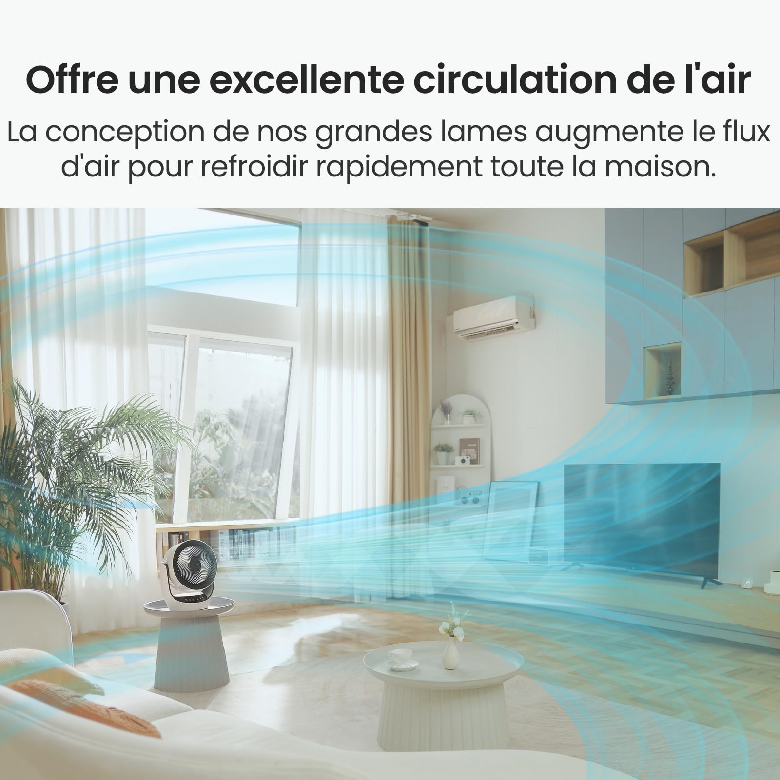 SwitchBot Ventilateur de Circulation de Batterie, USB，24dB Silencieux pour la Chambre, Compatible avec Alexa/Google/Siri (Hub requis), 4 Modes, Minuterie de 9h, à batterie économe en énergie