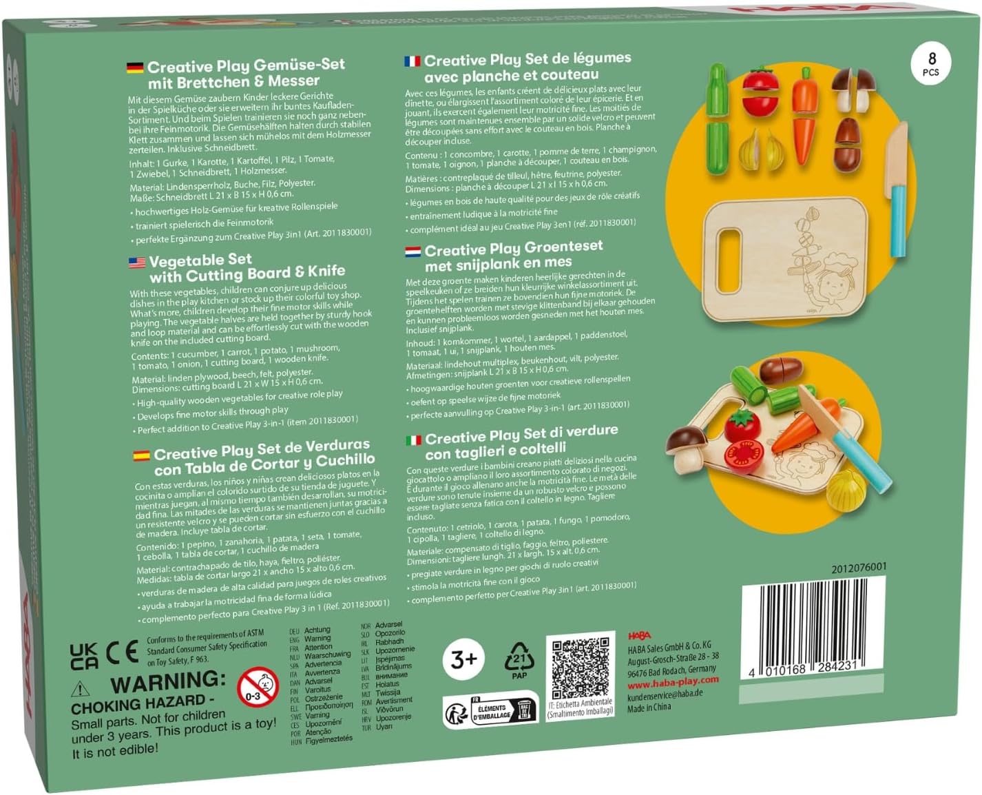 HABA Creative Play Vegetable Playset - Wooden Vegetables for Children - Ideal for Play Kitchen and Shop - Creative Role Play Accessories and Montessori Educational Toy - from 3 Years - 2012076001