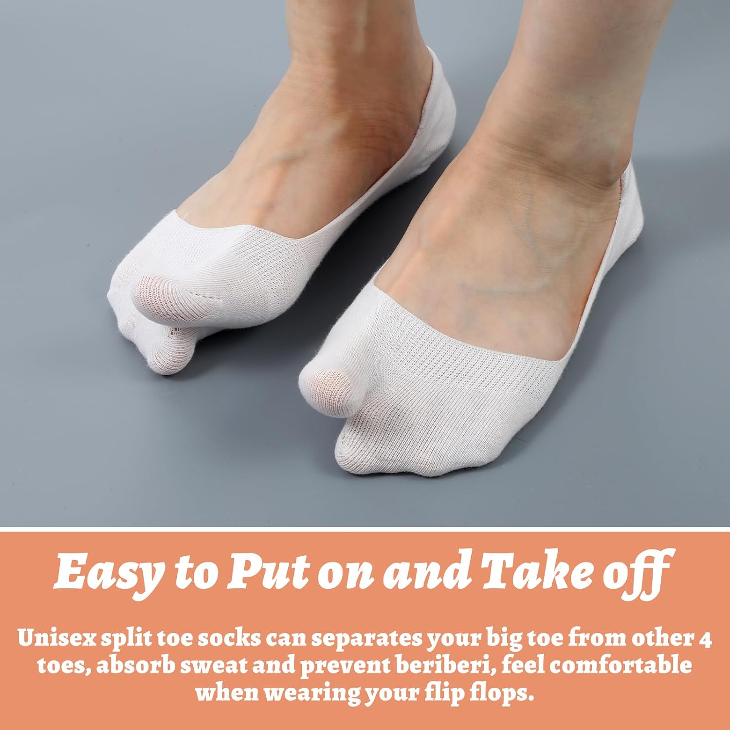 Nogeqi 4 Pairs Tabi Socks No Show Socks for Flats, Non Slip Flip Flop Sock Flat Invisible Split Toe Sock Low Cut for Women Sneaker Lofer Boat Shoes